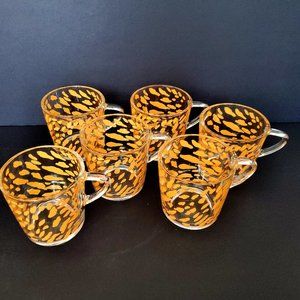 IKEA GODTA Glass Mugs set of 6pcs Orange Abstract Splash Brush Strokes
